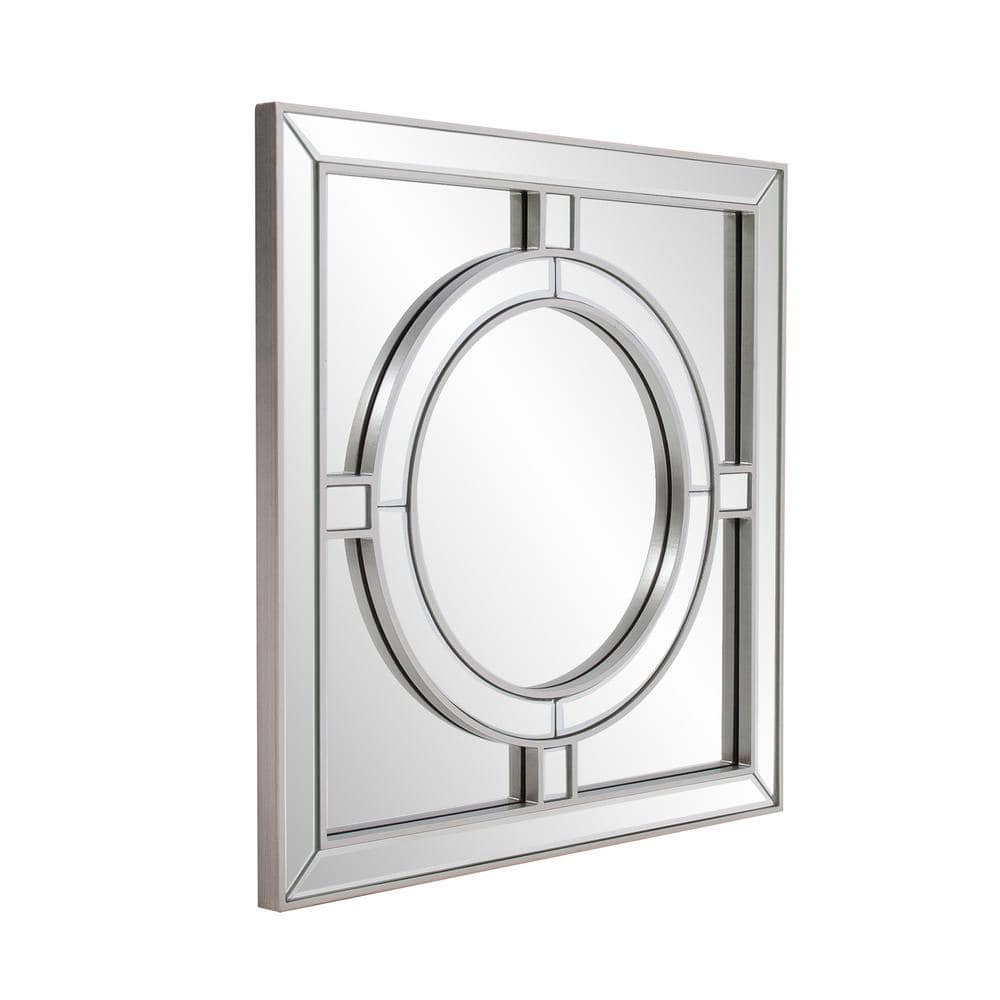Champagne Silver Square Wall Mirror with Round Design