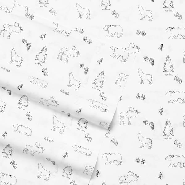 Animal Tracks 4-Piece Gray Graphic 200-Thread Count Cotton Percale King Sheet Set