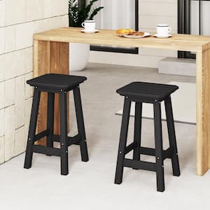 Laguna 24 in. Set of 2 HDPE Plastic All Weather Square Seat Backless Counter Height Outdoor Bar Stool in Black