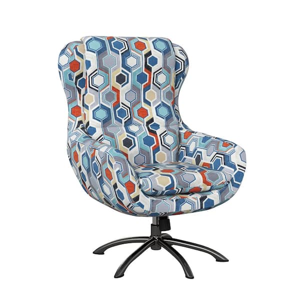 Handy Living Selena Modern Swivel Rocking Chair in Blue Beehive Print