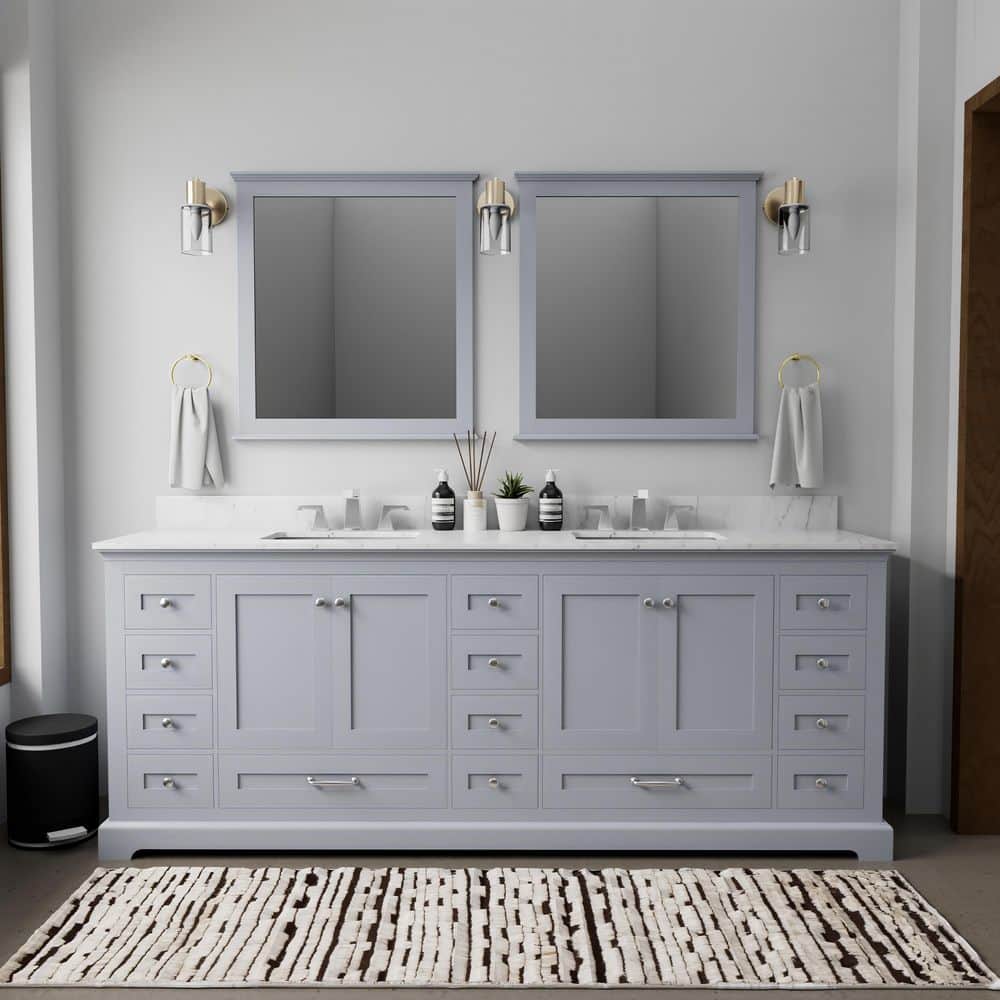 Dukes 84" Dark Grey Double Vanity with White Carrara Marble Top