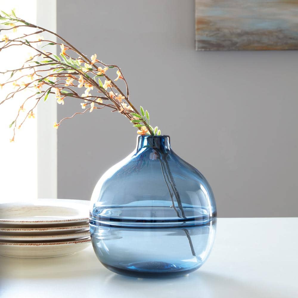 Navy Blue Contemporary Glass Vase, 8.46"