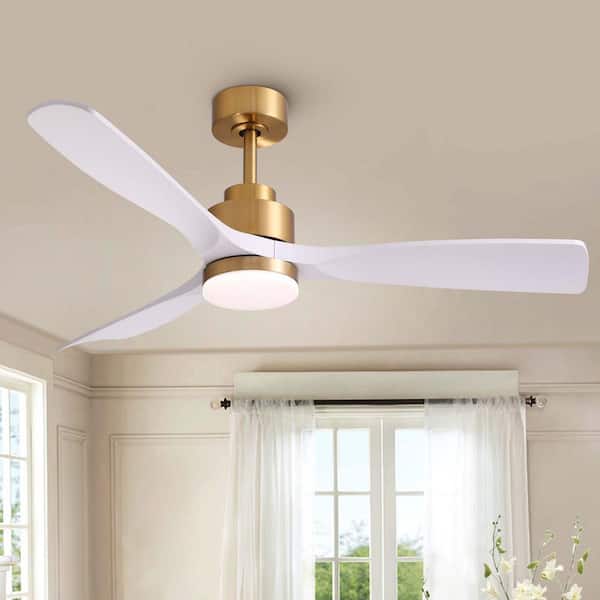 52 in. Smart Indoor White and Gold Low Profile Ceiling Fan with Dimmable Lights with Remote Included