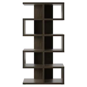 62 in. Stromburg Oak Wood 5-Shelf Mid-Century Modern Open Bookcase