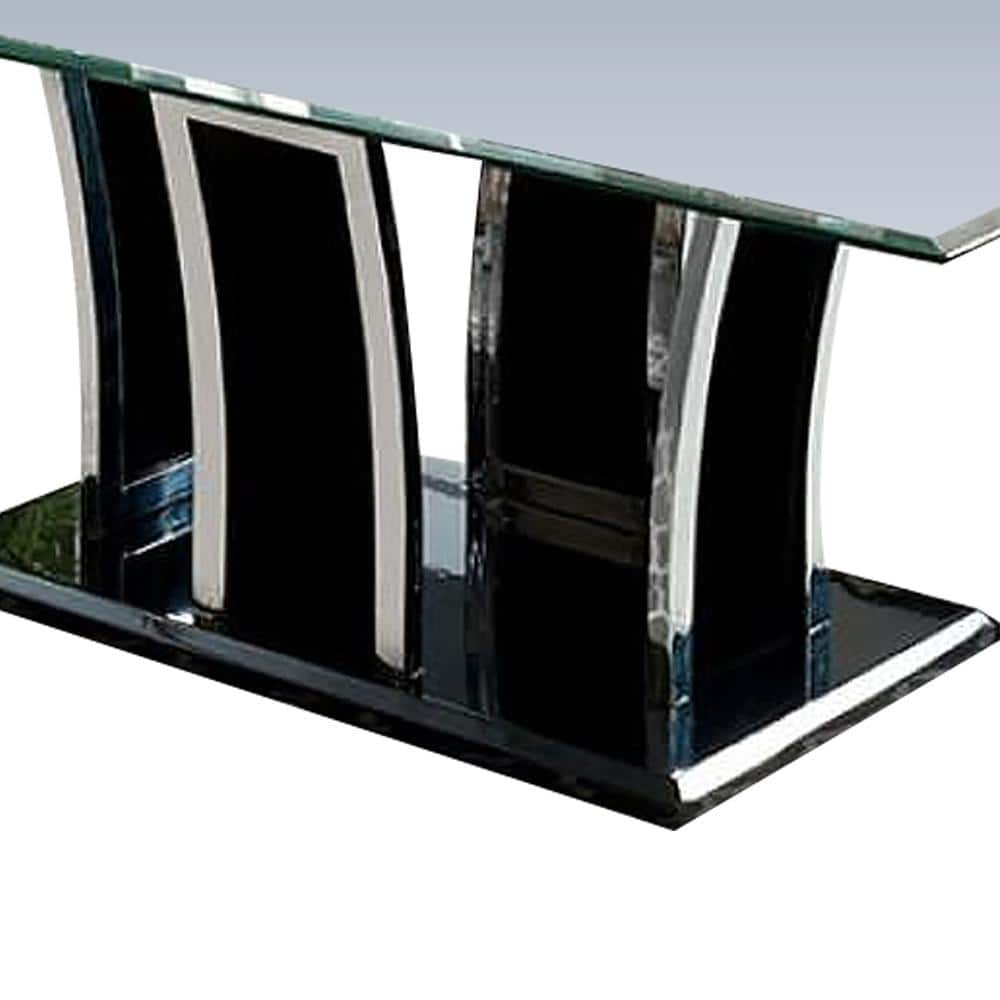 Glossy Black Glass Top Rectangle Coffee Table with Chrome Trim
