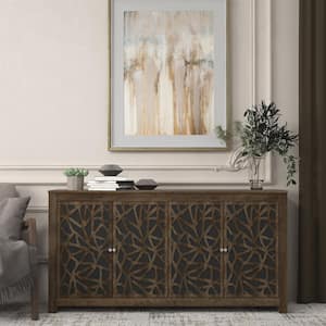 Culbreath Knotty Oak with Black Wood 58.4 in. 4 Door Wide Sideboard with Adjustable Shelves