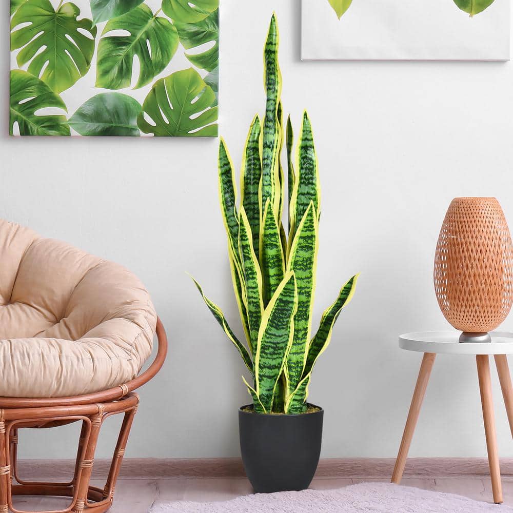 Hanamono 35.4 Artificial Snake Plant, Faux Potted Plants Large Tropical  Sansevieria Home Decor Indoor Outdoor 21 Leaves for Living