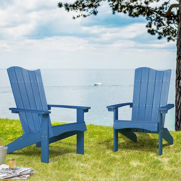 LUE BONA Wave Design Blue Plastic Adirondack Chair (Set of 2) Weather Resistant Outdoor Chair