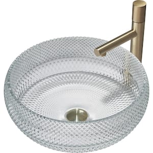 Pupura 17 in. Modern Clear Transparent Tempered Glass Crystal Round Circle Vessel Sink