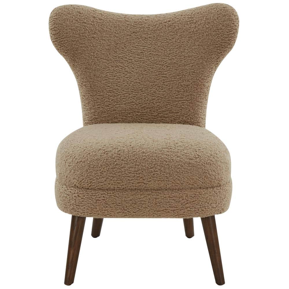 Brandietta Light Brown Faux Shearling Wood Accent Chair