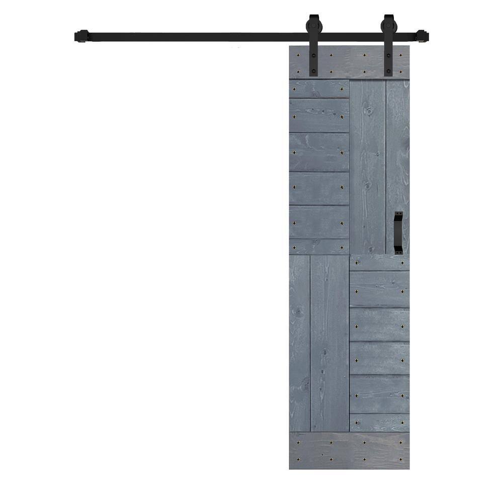 S Series 24 in. x 84 in. Dark Gray Finished DIY Solid Wood Sliding Barn Door with Hardware Kit price history on PriceWatchPro