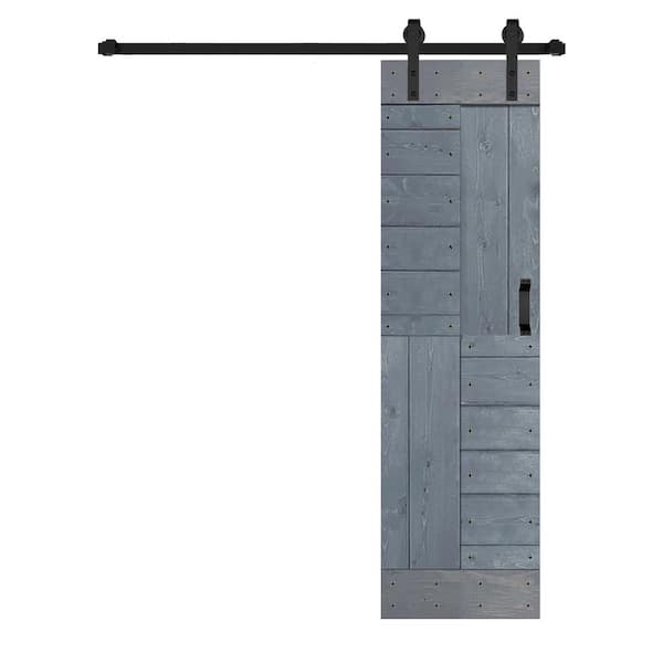 ISLIFE S Series 24 in. x 84 in. Dark Gray Finished DIY Solid Wood Sliding Barn Door with Hardware Kit