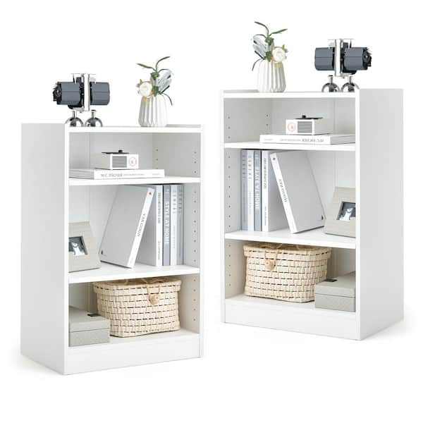 Costway 2-Pieces 29.5 in. Tall White Wood 3-Shelf Open Multipurpose Display Rack Bookcase with Adjustable Shelves