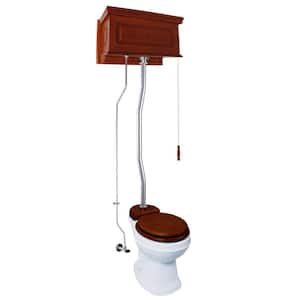 Mahogany High Tank Pull Chain Toilet 2-piece 1.6 GPF Single Flush Round Bowl Toilet in. White Seat Not Included