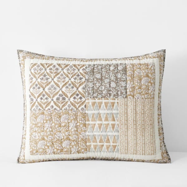 The Company Store Company Cotton Sneha Floral Patchwork Quilted Beige Multi Cotton Standard Sham