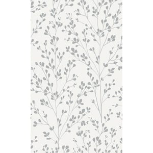Silver Minimalist Tropical Leaves Printed Non-Woven Non-Pasted Textured Wallpaper 57 Sq. Ft.