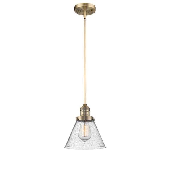 Innovations Cone 1-Light Brushed Brass Cone Pendant Light with Seedy Glass Shade