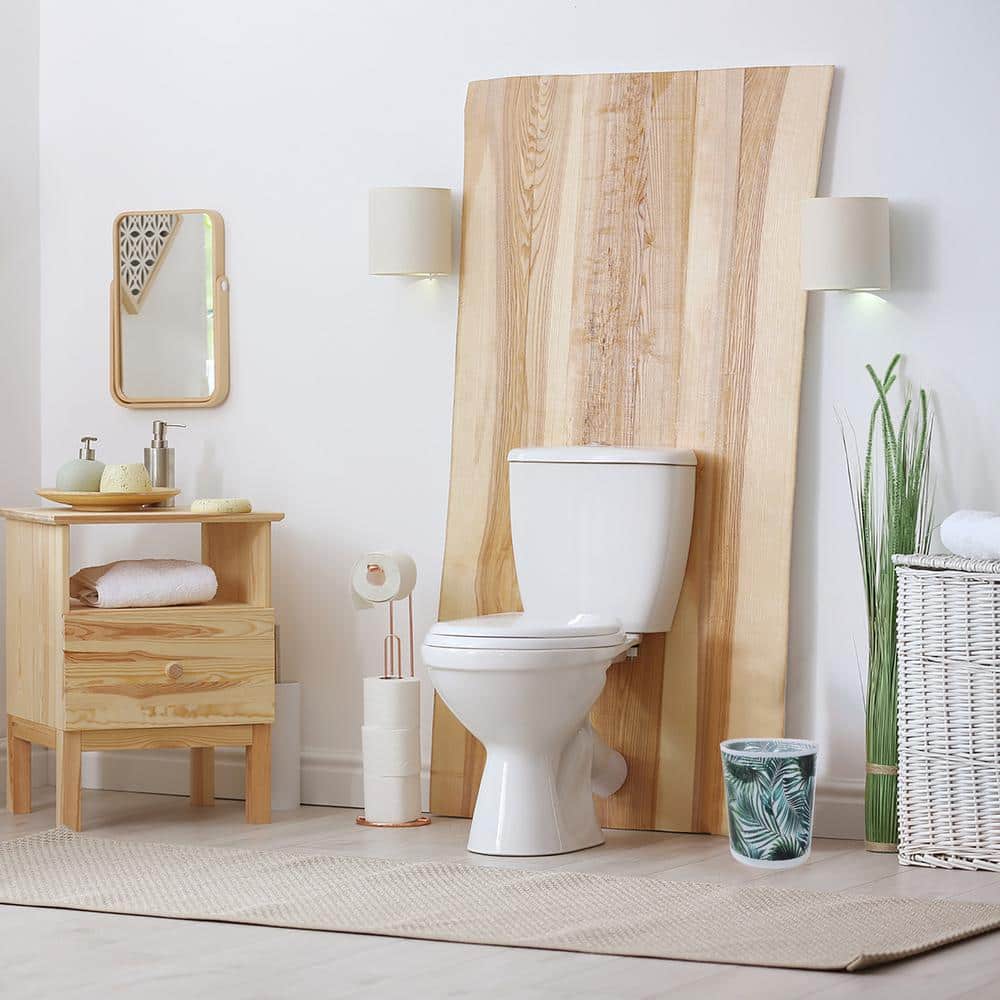 Tropical Palm Leaves Blue Plastic Bathroom Waste Basket