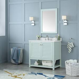 Grace 36 in. W x 22 in. D Bath Vanity in Minty Latte with Cultured Marble Vanity Top in White with White Basin