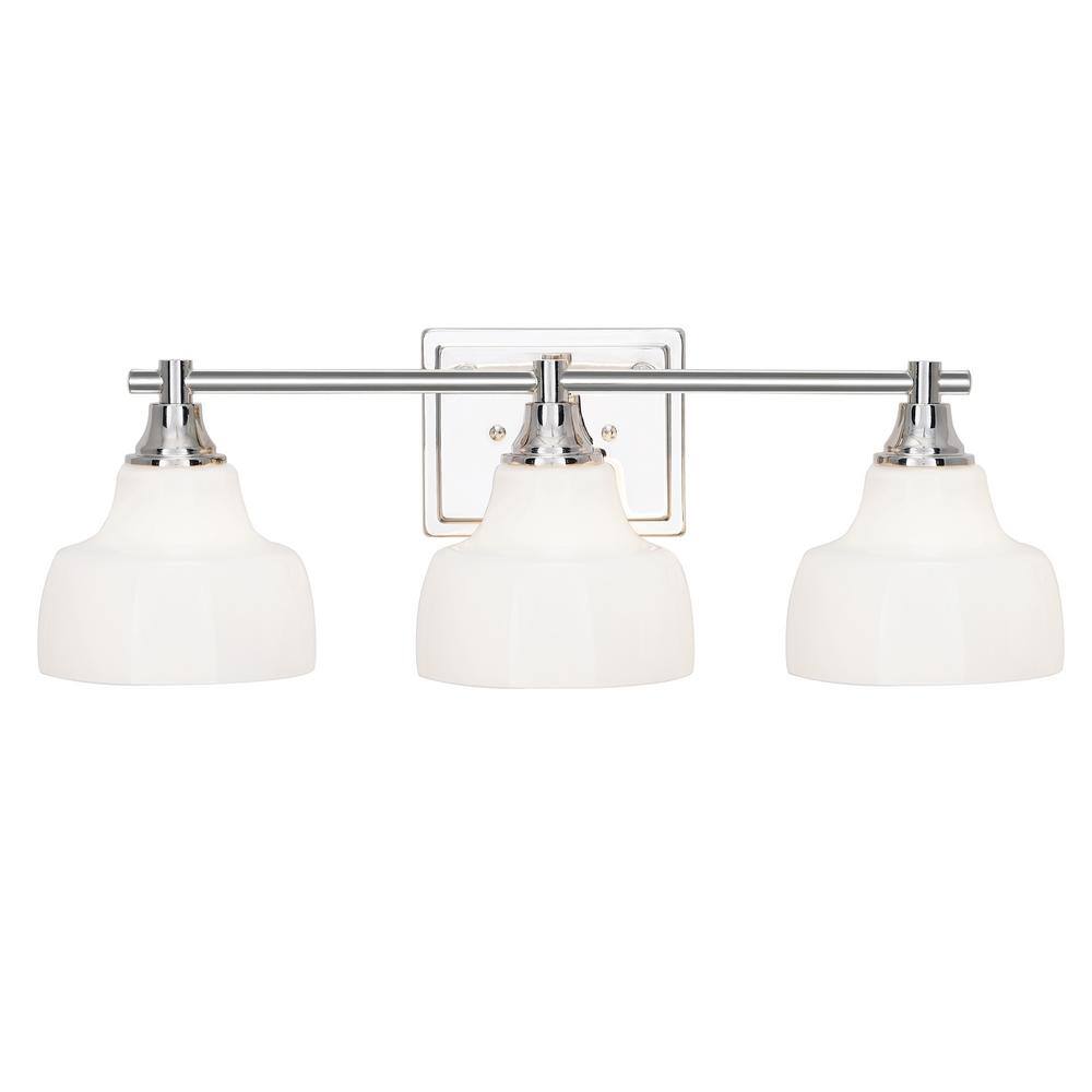 Alsy 24 in. 3-Light Polished Nickel Vanity Light with White Opal Glass Shades