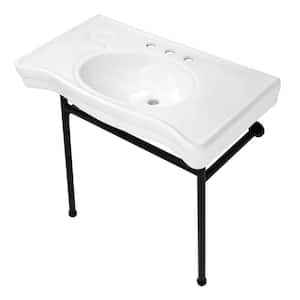 Bristol 36 in. Ceramic Console Sink Set with Stainless Steel Legs in White/Matte Black