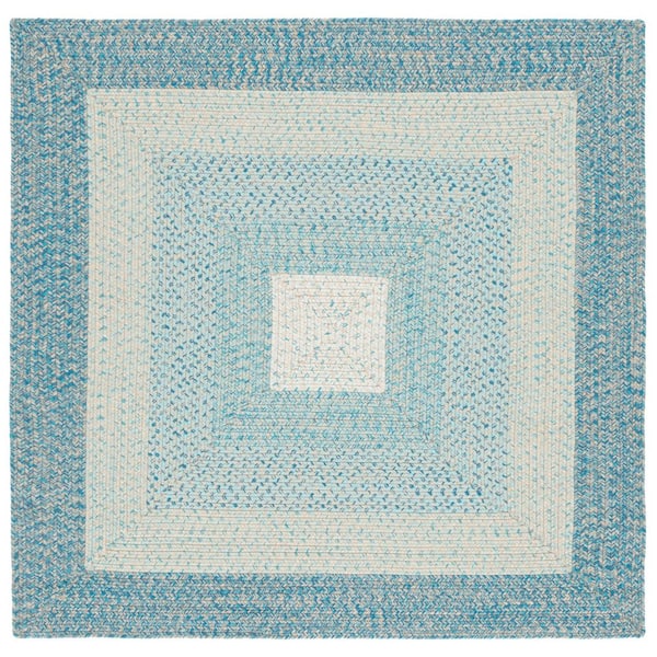 Braided Blue/Aqua 3 ft. x 3 ft. Machine Washable Solid Striped Border Square Area Rug