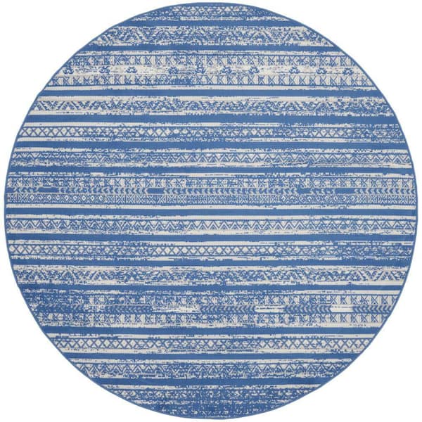 Whimsicle Light Blue Ivory 8 ft. x 8 ft. Abstract Contemporary Round Area Rug