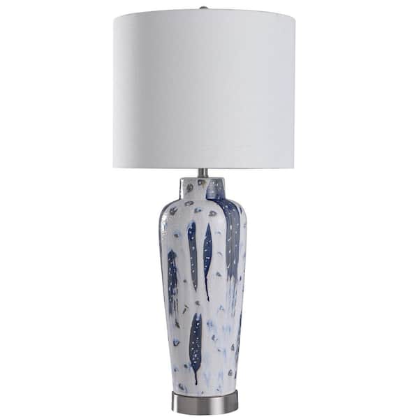 Stylecraft Romani 40 In White Indigo, Indigo Blue Table Lamp