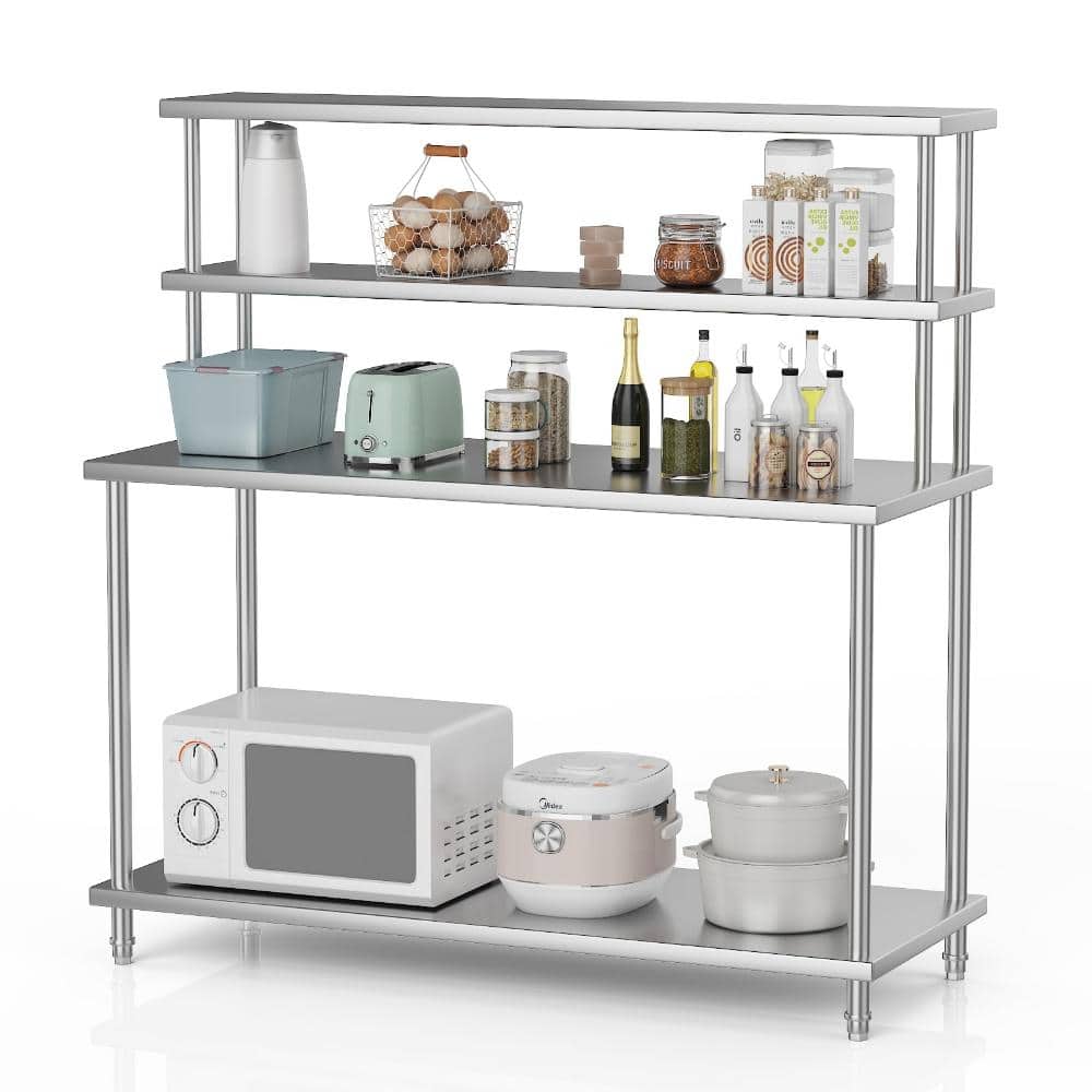Heavy-Duty 4-Tier Stainless Steel Laboratory Work Table with Double Overshelves, Adjustable Under Shelf, 60x24 inch price history on PriceWatchPro