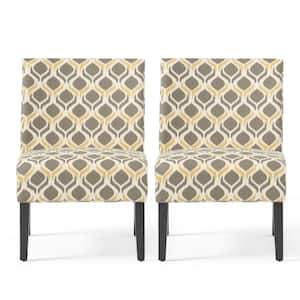 Kassi Yellow and Gray Geometric-Patterned Fabric Accent Chairs (Set of 2)