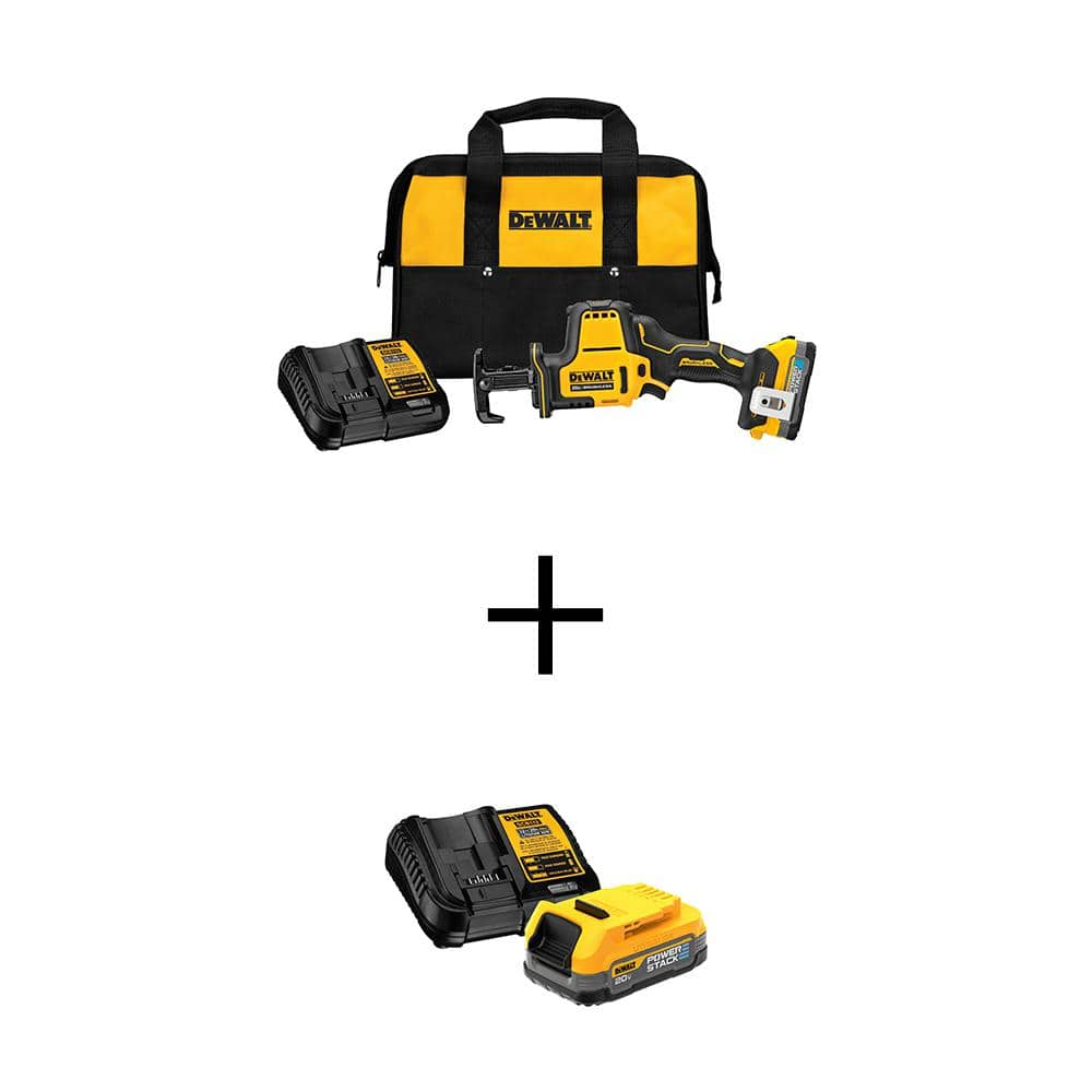 DEWALT Atomic 20-Volt Maximum Lithium-Ion Cordless Brushless Compact Reciprocating Saw with Two 1.7 Ah Batteries and 2 Chargers