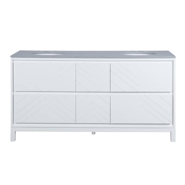 Home Decorators Collection Clemente 67 in. W Double Vanity in White with Quartz Vanity Top in Grey with White Sink