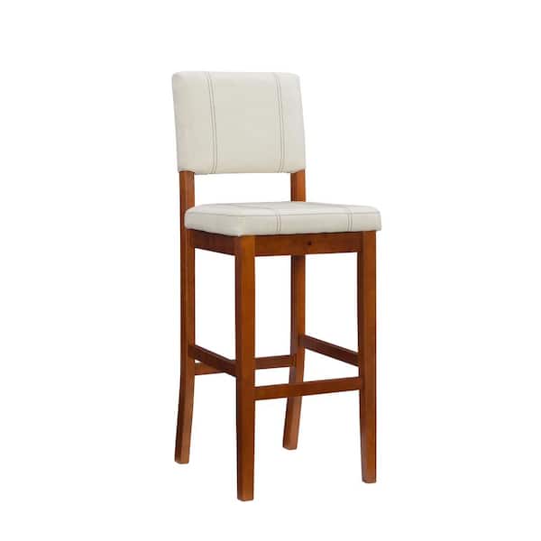 Linon Home Decor Milano 30.5 in. Cream High Back Wood Bar Stool with Faux Leather Seat