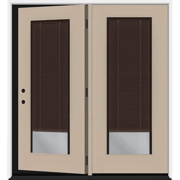 Legacy 72 in. x 80 in. Full Lite Clear Glass Mocha MB Sandstone RH Center-Hinged Fiberglass Retro Patio Door with 4"Jamb