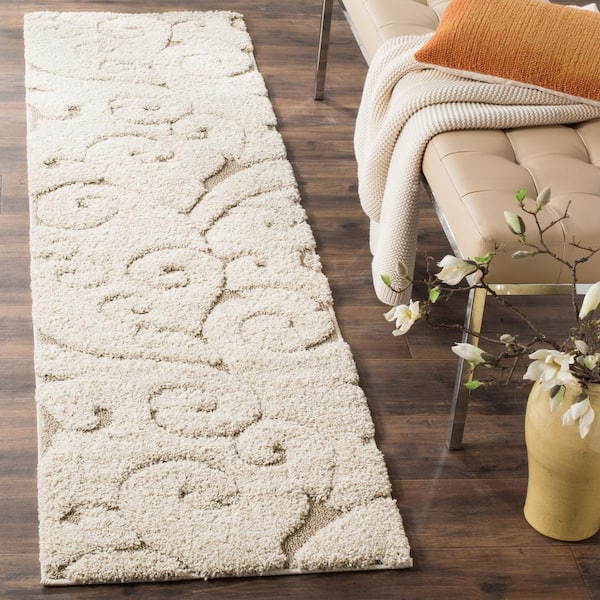 Florida Shag Cream/Beige 2 ft. x 7 ft. High-Low Floral Runner Rug