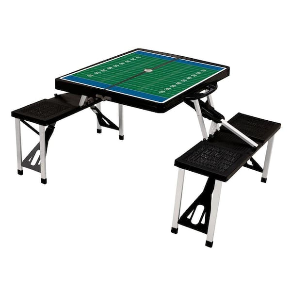 Picnic Time Black Sport Compact Patio Folding Picnic Table with Football Field Pattern