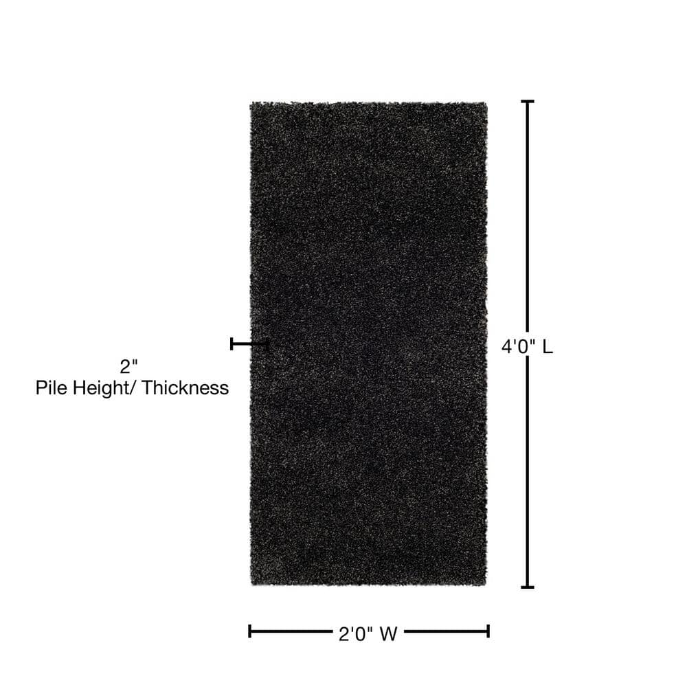 Dark Grey Hand-Knotted Wool Shag Area Rug, 2' x 4'