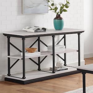 Blue River 59 in. Antique White and Black Rectangle Wooden Console Table