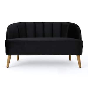 Amaia 50 in. Black Solid Velvet 3-Seater Tuxedo Sofa