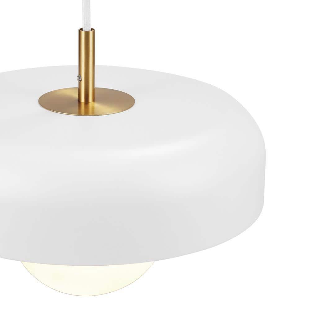 Adjustable Matte White Metal Pendant with Brass Accents