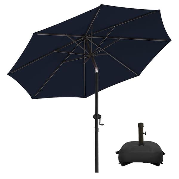 wikiwiki 9 ft. Market Patio Umbrella with Base and Push Button Tilt in Navy Blue