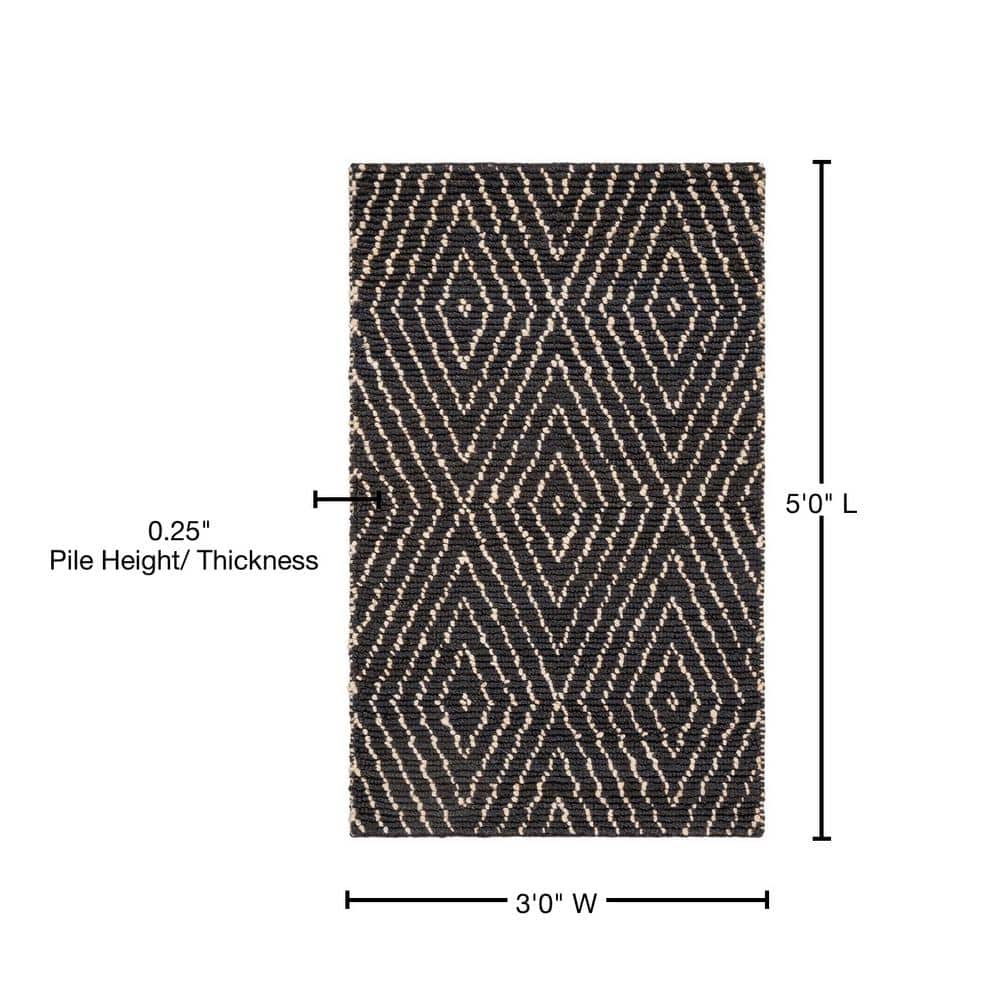 Hand-Knotted Black and Ivory Wool Area Rug