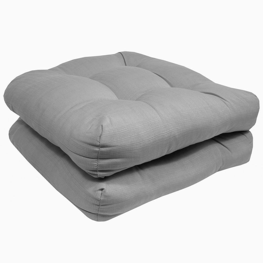 Silver Tufted Reversible Indoor-Outdoor Chair Cushions, 19" x 19", Set of 2
