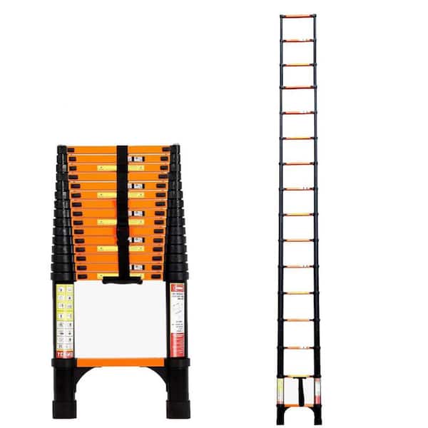 15.5 ft. Aluminum Portable Extension Ladder with Triangle Stabilizers for Home, Outdoor, 330 lbs. Orange