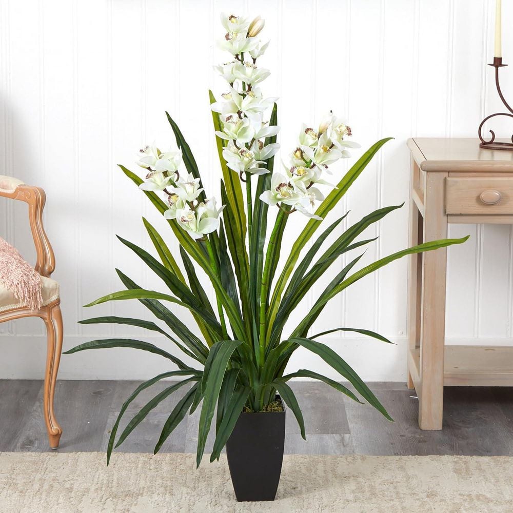 45 in. Artificial Green Indoor/Outdoor Orchid, Faux Flower Plant, Decorative Accent For Home or Office Decor