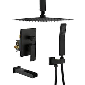 Ceiling Mount Single-Handle 1-Spray Tub and Shower Faucet with Hand Shower in Matte Black - 10 Inch (Valve Included)