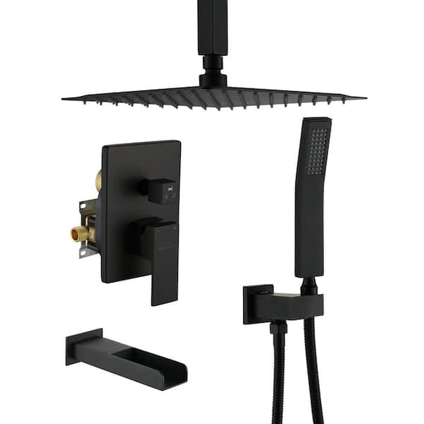 Boyel Living Ceiling Mount Single-Handle 1-Spray Tub and Shower Faucet with Hand Shower in Matte Black - 10 Inch (Valve Included)