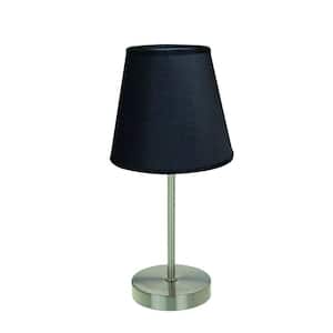 10 in. Sand Nickel Mini Basic Table Lamp with Black Fabric Shade