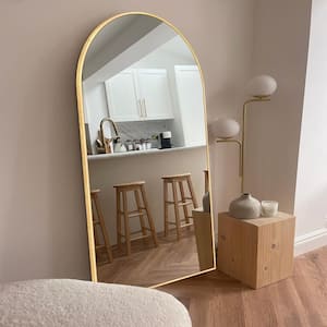 28 in. W x 71.2 in. H Modern Arched Aluminum Frame Gold Standing/Floor Standing Full-length Mirror