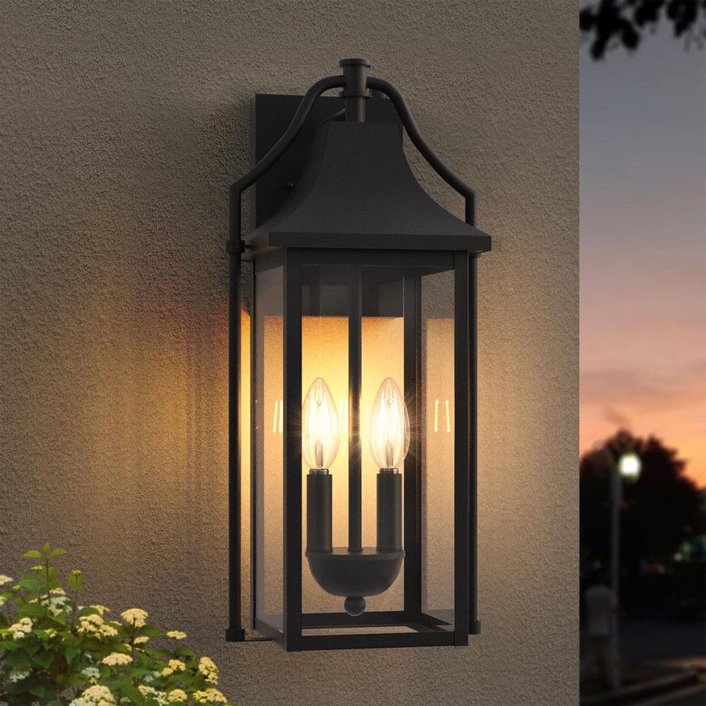 Maxax Hawaii 18 in. H 2-Bulb Black Hardwired Outdoor Wall Lantern